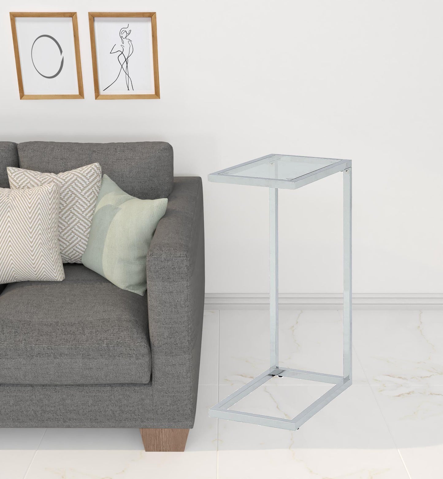 26" White And Clear Glass End Table