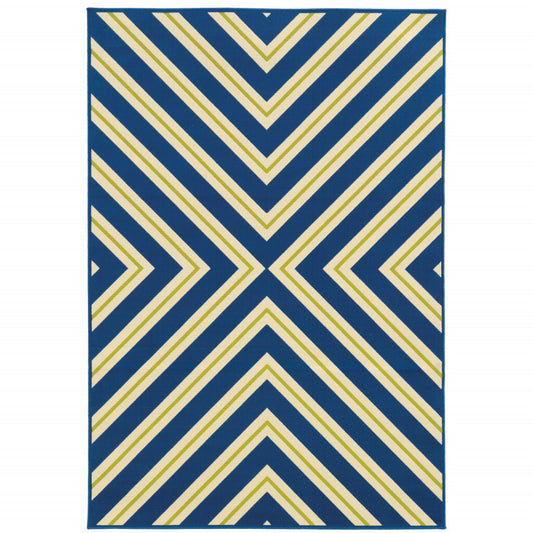 8' x 11' Blue and Ivory Geometric Stain Resistant Indoor Outdoor Area Rug