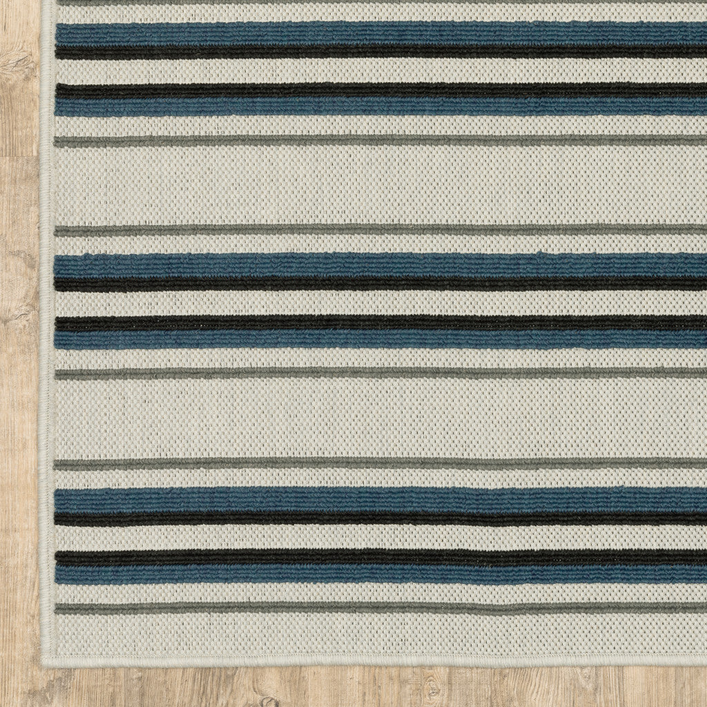 8' x 10' Blue and Beige Geometric Stain Resistant Indoor Outdoor Area Rug