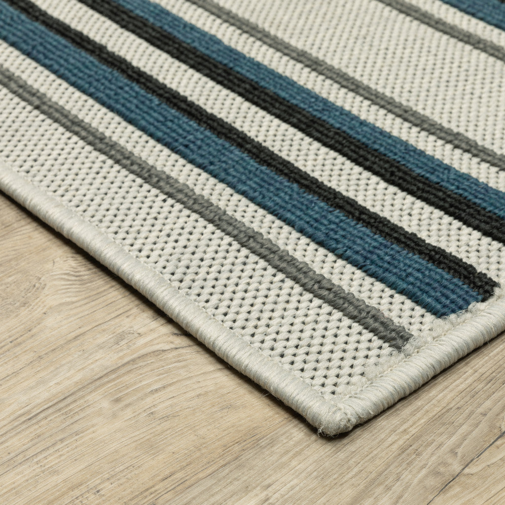 8' x 10' Blue and Beige Geometric Stain Resistant Indoor Outdoor Area Rug