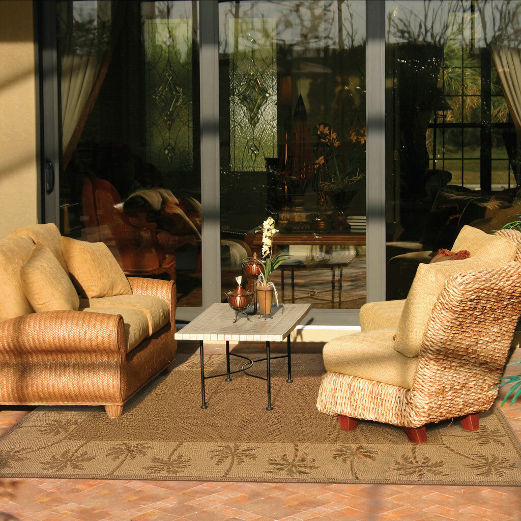 5' x 8' Tan Stain Resistant Indoor Outdoor Area Rug