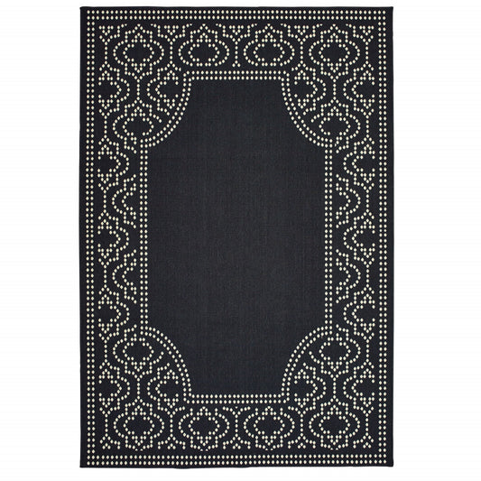8' x 11' Black and Ivory Stain Resistant Indoor Outdoor Area Rug