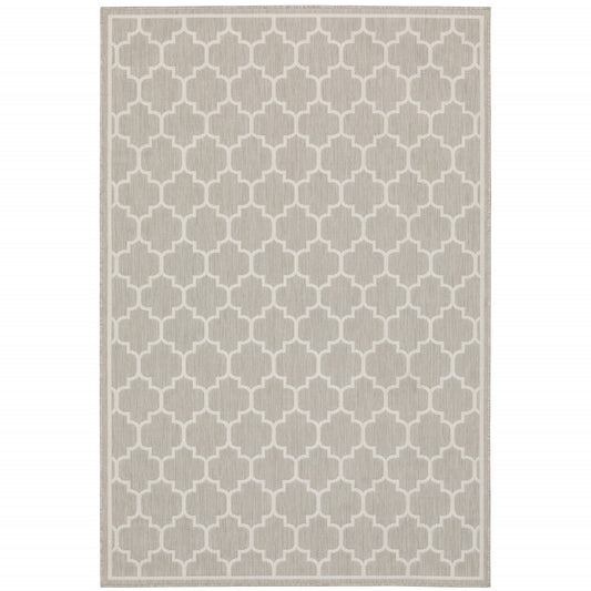 7' x 9' Gray and Ivory Geometric Stain Resistant Indoor Outdoor Area Rug