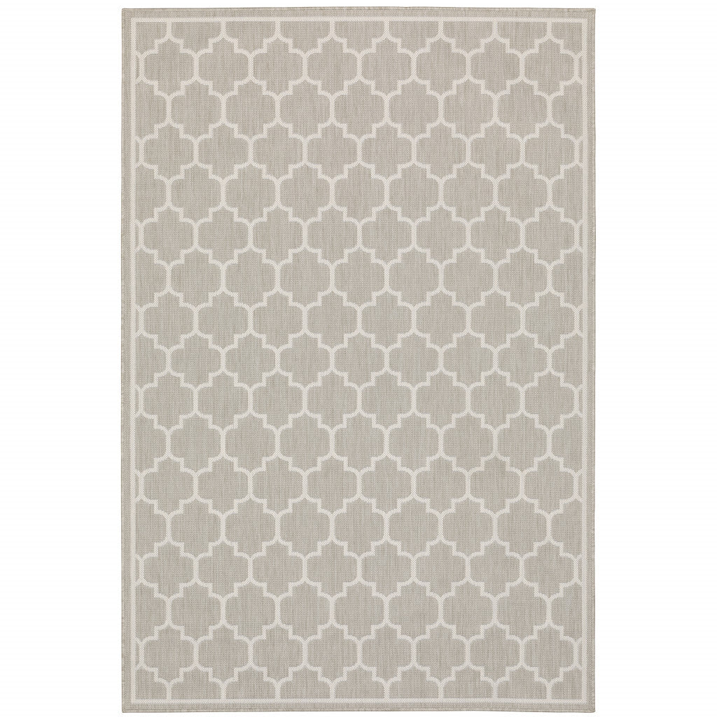 7' x 9' Gray and Ivory Geometric Stain Resistant Indoor Outdoor Area Rug