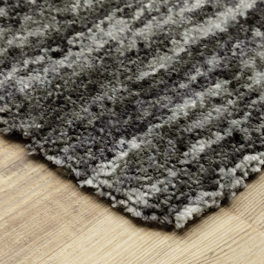 2' X 8' Charcoal Shag Power Loom Stain Resistant Runner Rug