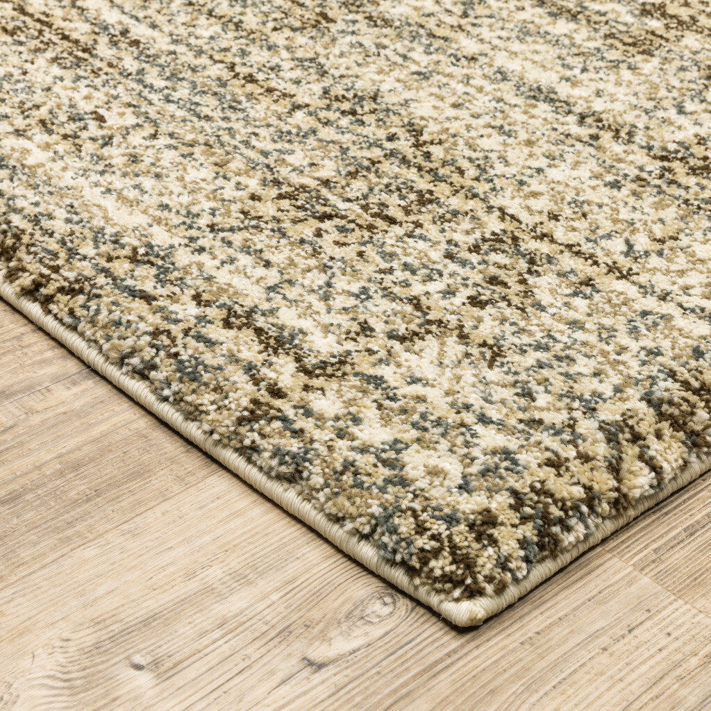 2' X 8' Beige Brown Tan And Blue Green Abstract Power Loom Stain Resistant Runner Rug