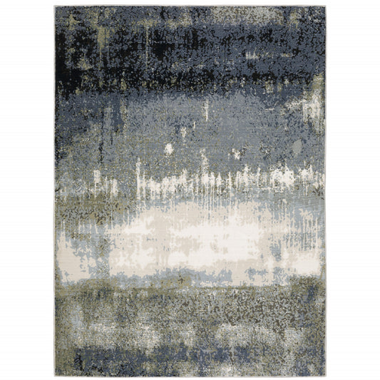5' X 8' Blue Green Grey And Beige Abstract Power Loom Stain Resistant Area Rug