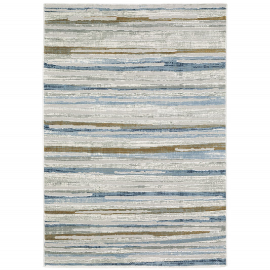 3' X 5' Grey Blue Ivory Brown Beige And Navy Abstract Power Loom Stain Resistant Area Rug
