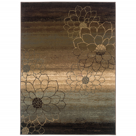 5' X 8' Brown And Beige Floral Power Loom Stain Resistant Area Rug