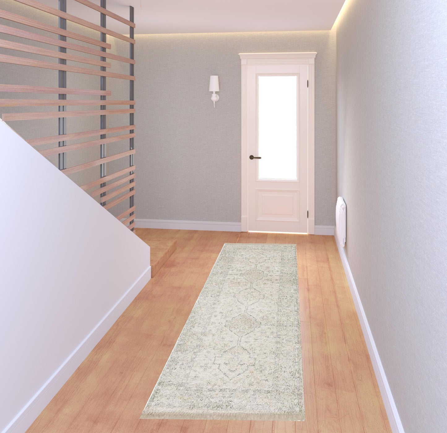 8' Beige and Black Oriental Hand Loomed Runner Rug With Fringe