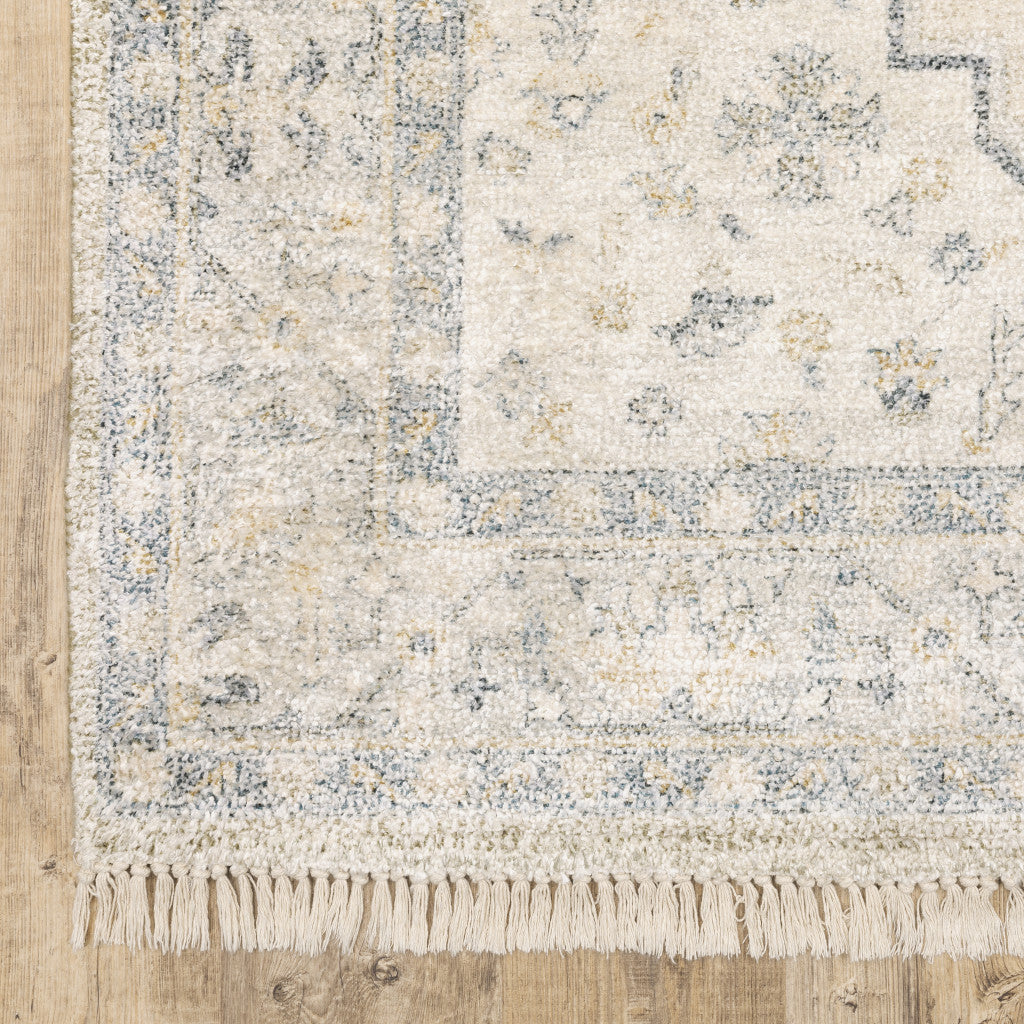 8' Beige and Black Oriental Hand Loomed Runner Rug With Fringe