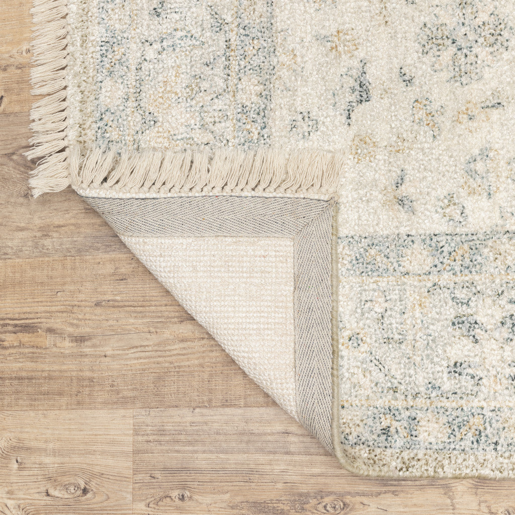 8' Beige and Black Oriental Hand Loomed Runner Rug With Fringe