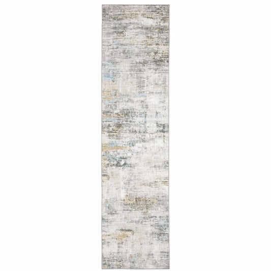 2' X 8' Gray And Ivory Abstract Power Loom Stain Resistant Runner Rug