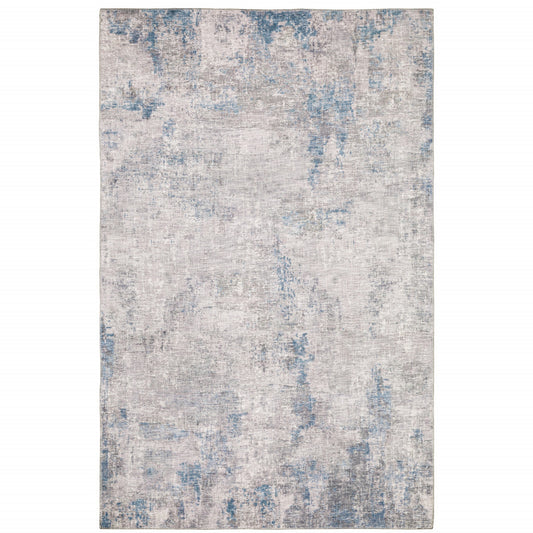 5' X 7' Grey And Blue Abstract Power Loom Stain Resistant Area Rug