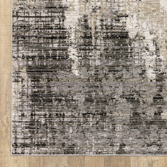 2' X 8' Grey Beige Charcoal Brown Tan And Ivory Abstract Power Loom Stain Resistant Runner Rug