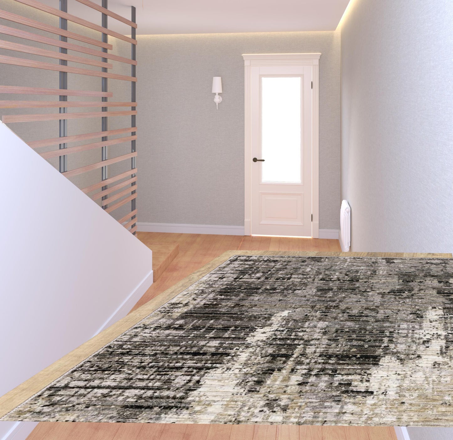 2' X 8' Grey Beige Charcoal Brown Tan And Ivory Abstract Power Loom Stain Resistant Runner Rug