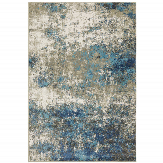5' X 7' Blue Grey And Beige Abstract Power Loom Stain Resistant Area Rug