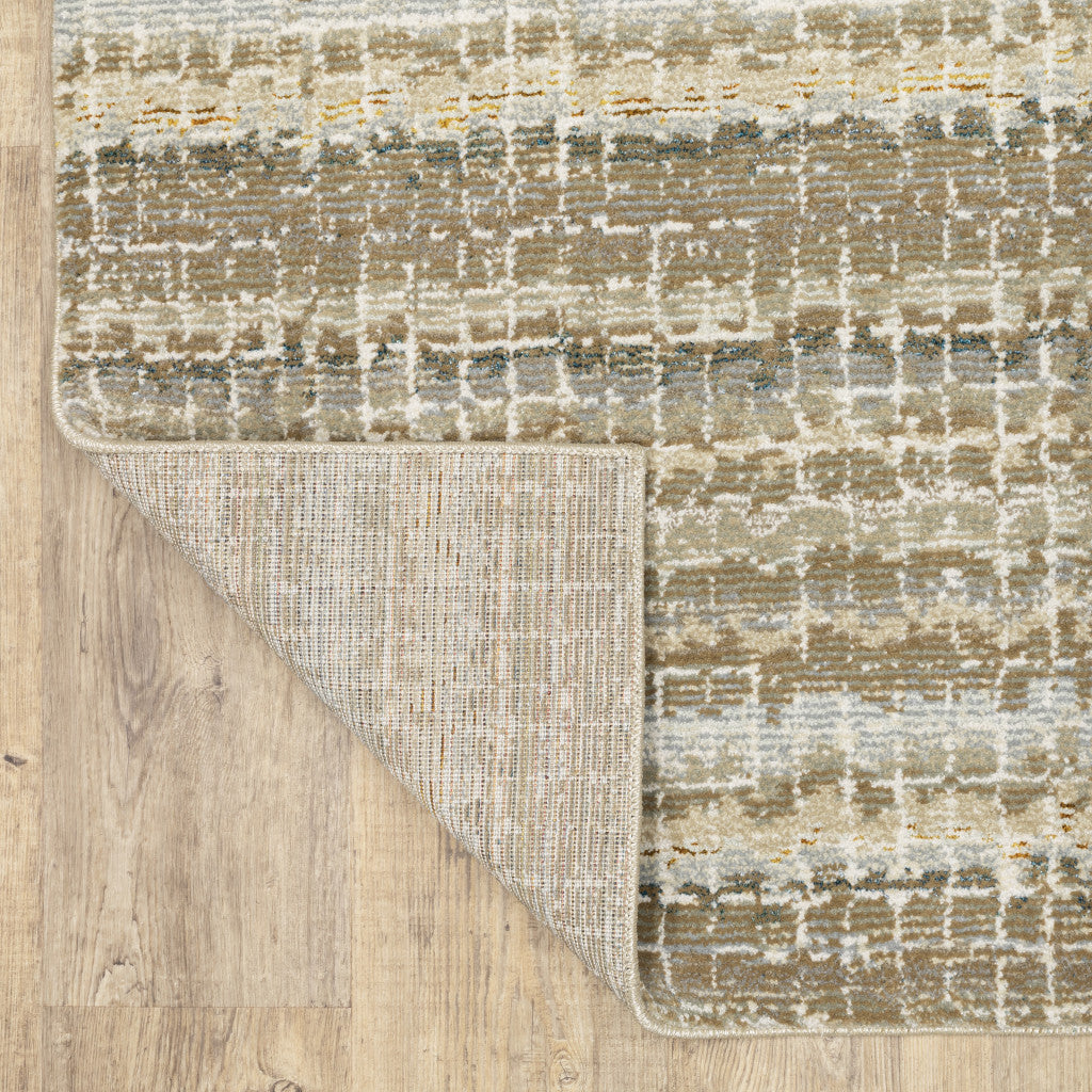 12' Runner Ivory Grey Tan and Brown Abstract Power Loom Runner Rug