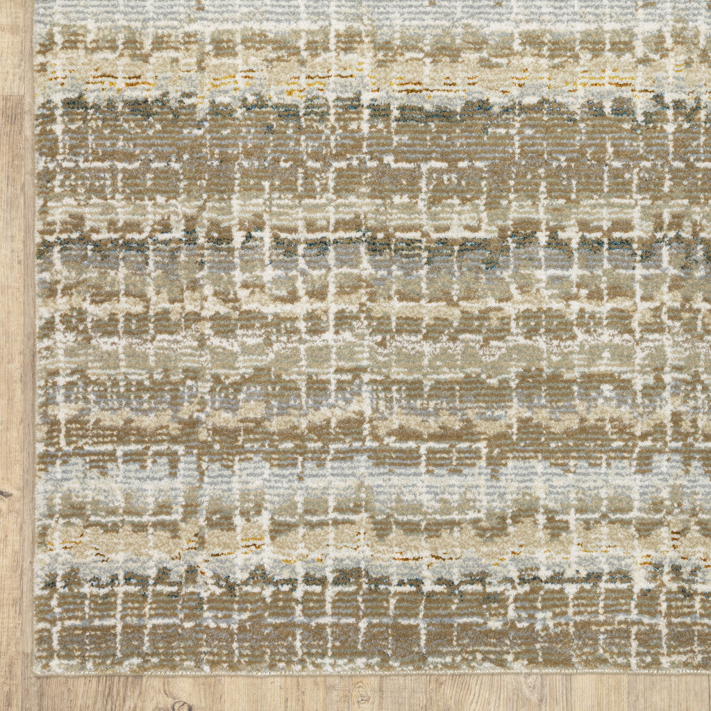 12' Runner Ivory Grey Tan and Brown Abstract Power Loom Runner Rug