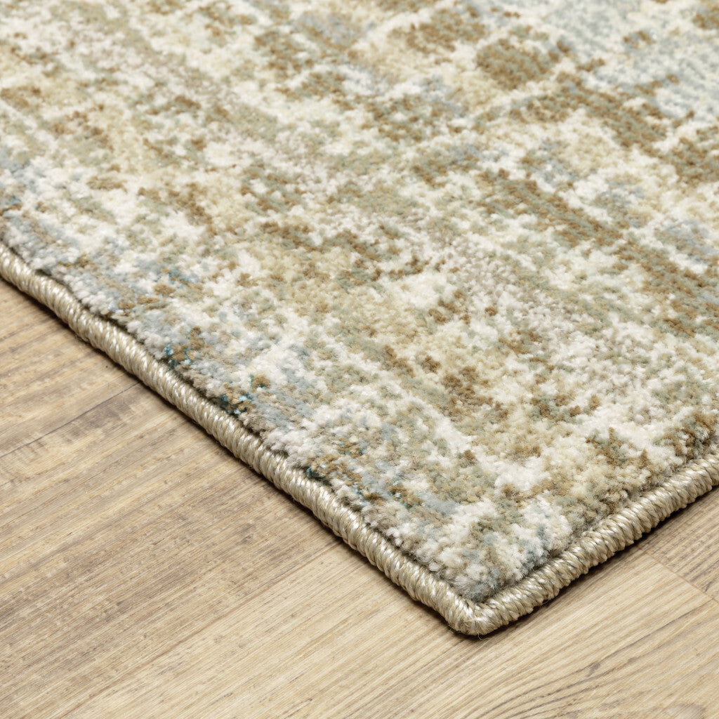 12' Runner Ivory Grey Tan and Brown Abstract Power Loom Runner Rug