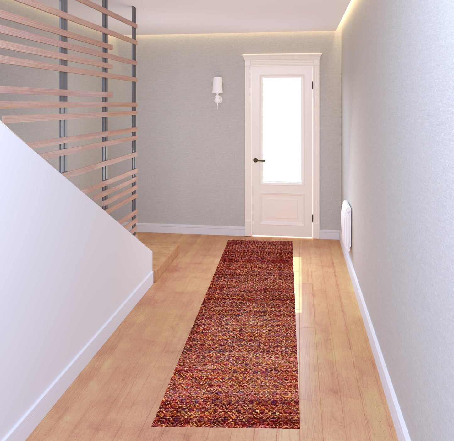 8' Runner Red and Gold Geometric Power Loom Runner Rug