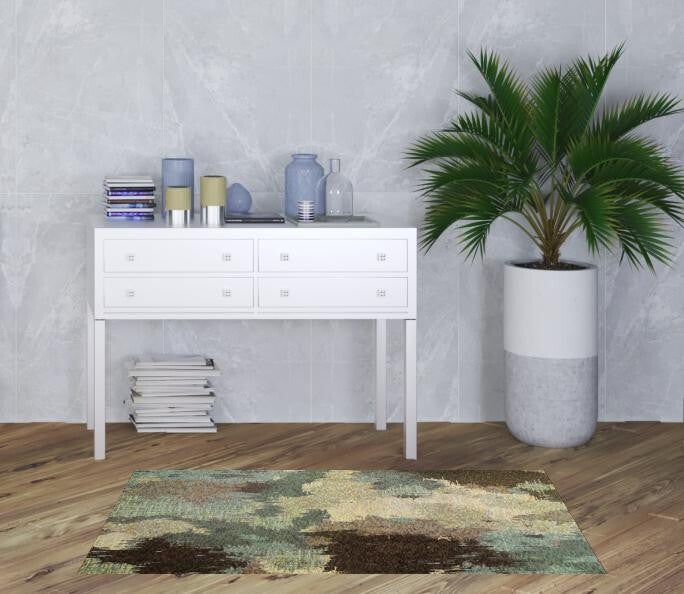 3' X 5' Blue and Ivory Abstract Power Loom Area Rug