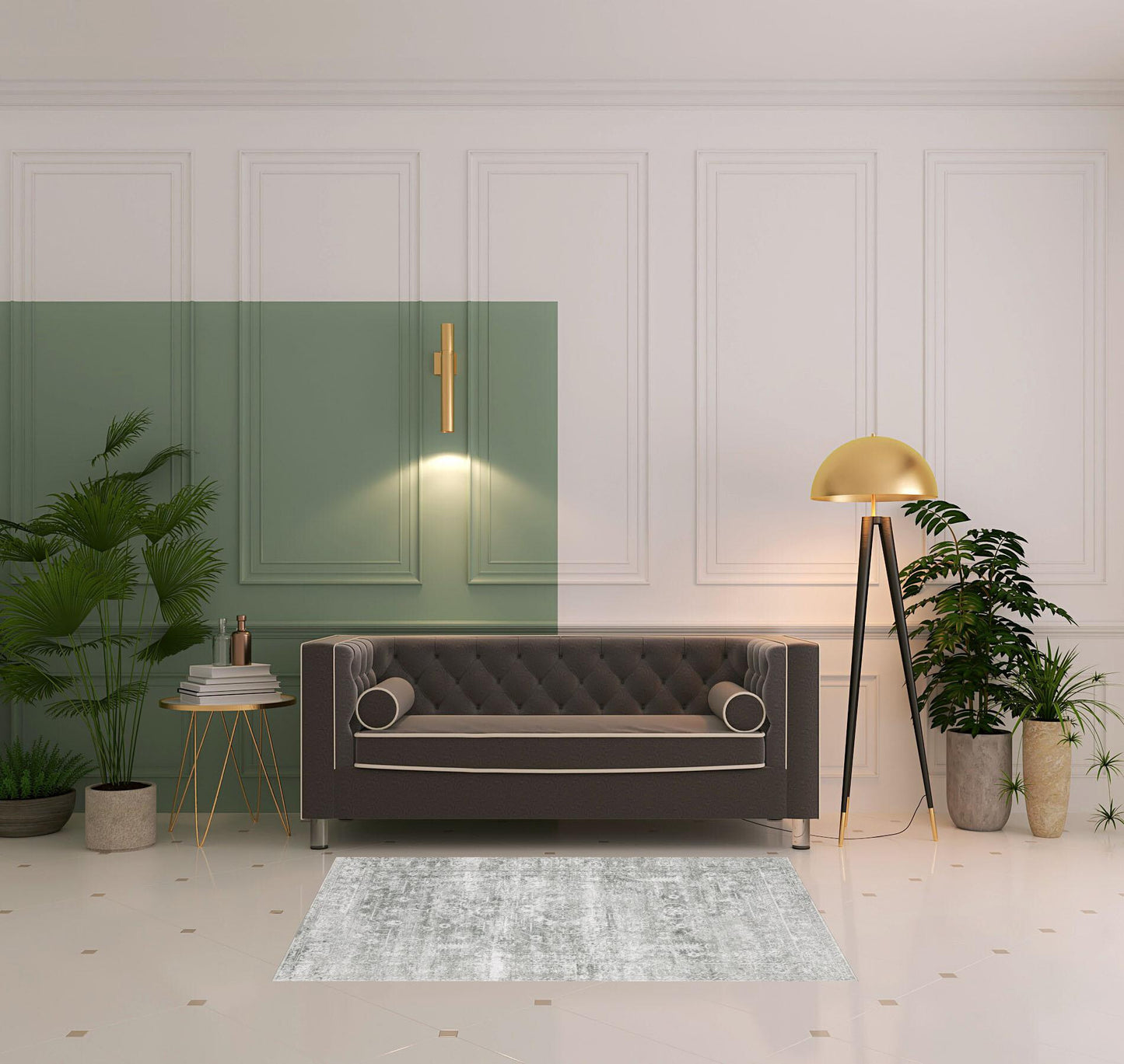 4' X 6' Sage Green Oriental Non Skid Area Rug