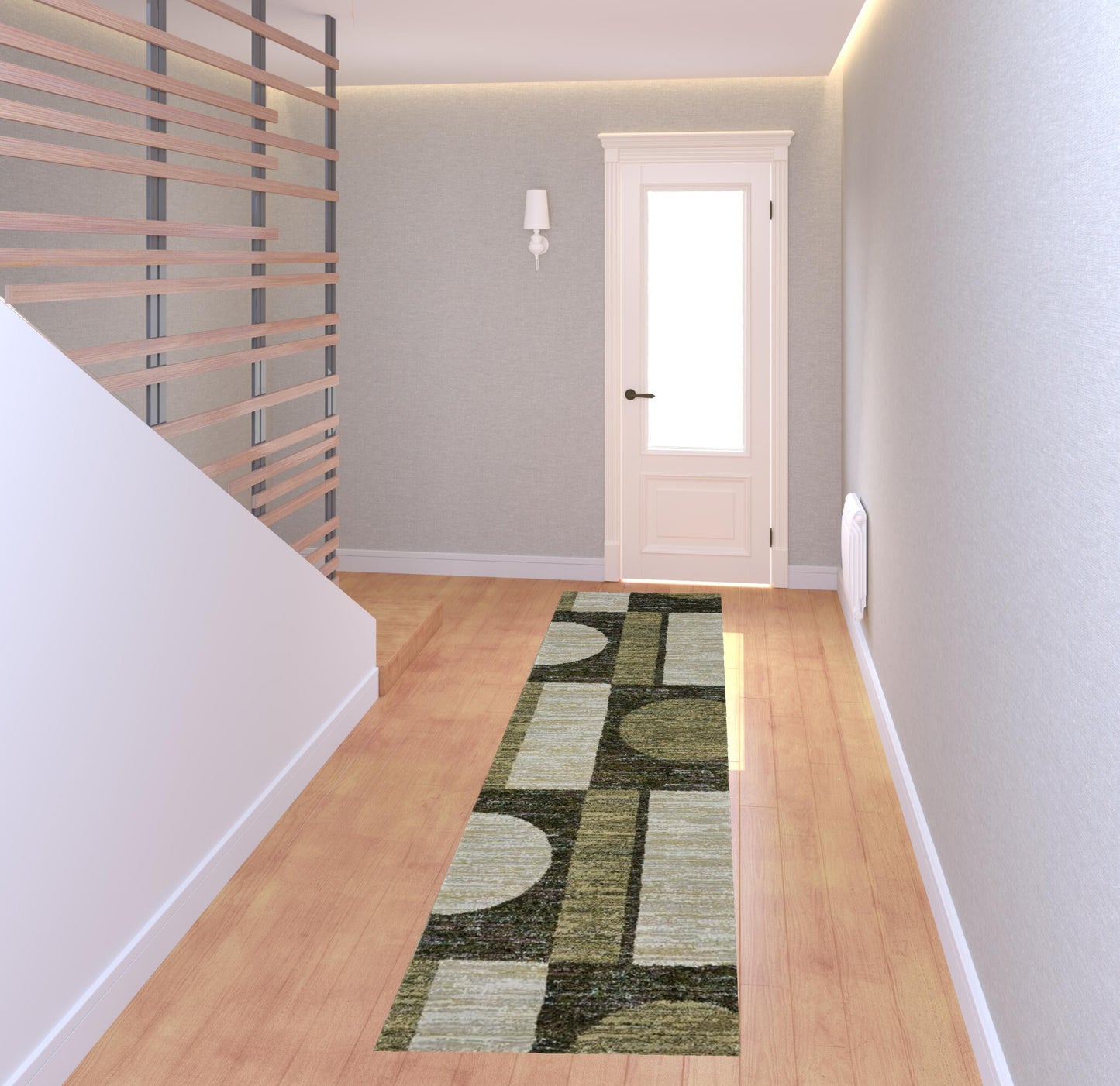 8' Runner Blue and Beige Geometric Power Loom Runner Rug