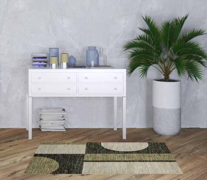 3' X 5' Blue and Beige Geometric Power Loom Area Rug