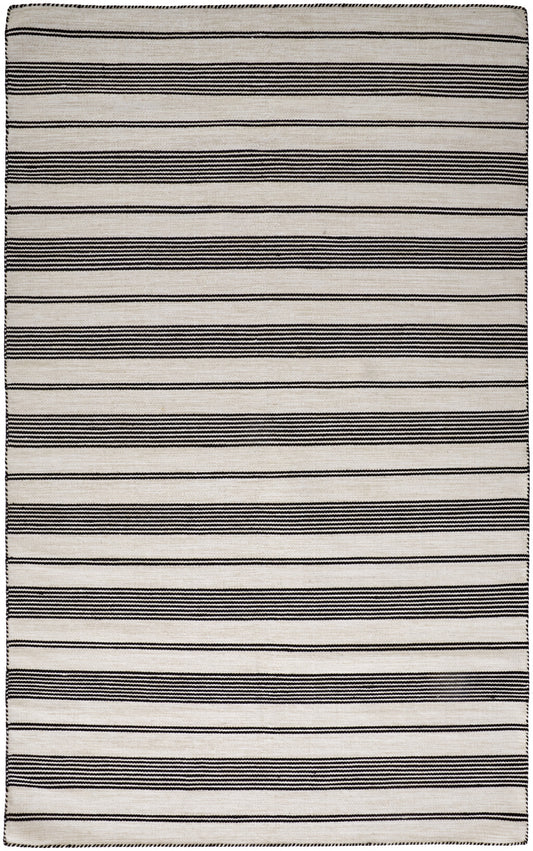 5' X 8' Black And White Striped Dhurrie Hand Woven Stain Resistant Area Rug