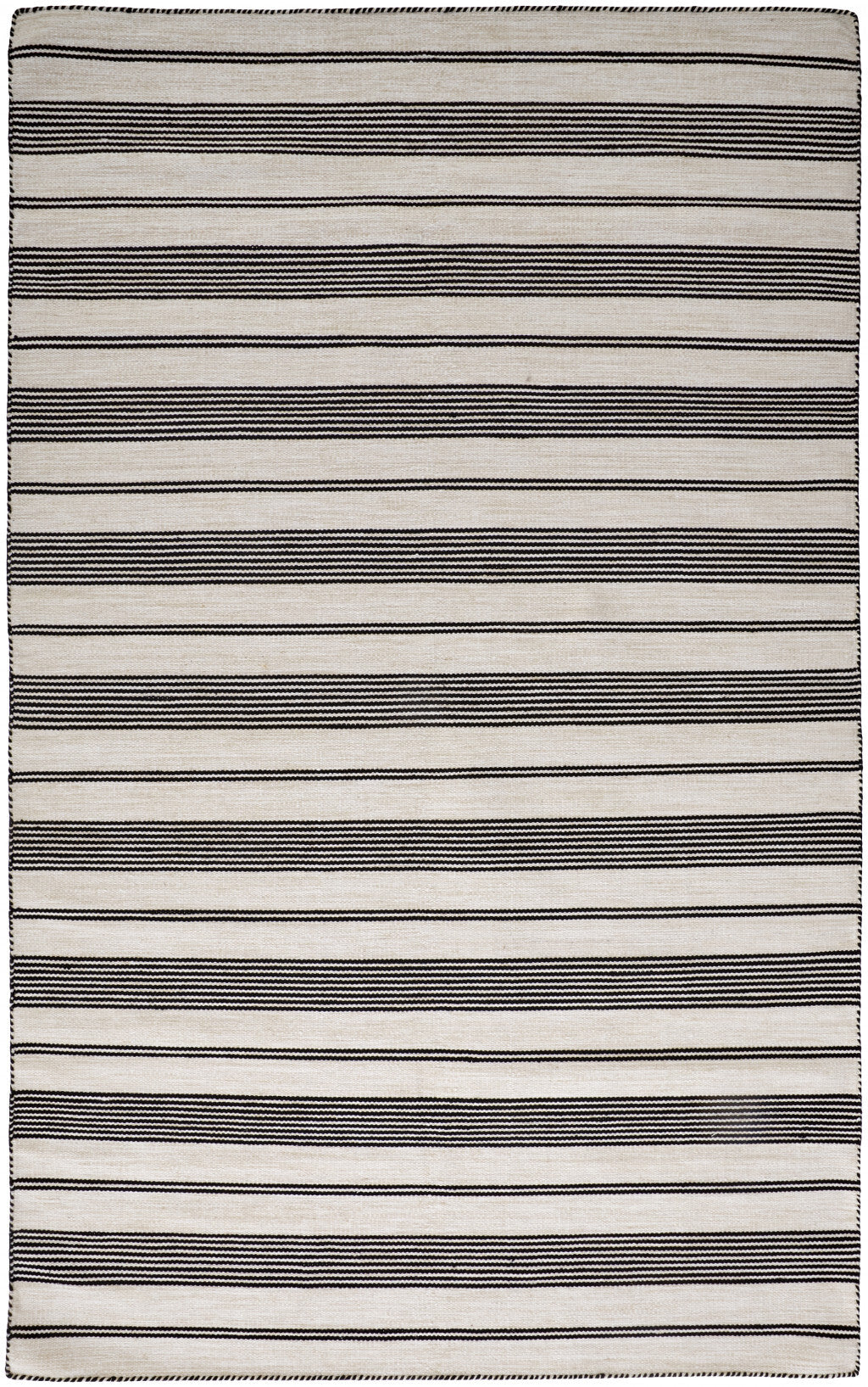 5' X 8' Black And White Striped Dhurrie Hand Woven Stain Resistant Area Rug