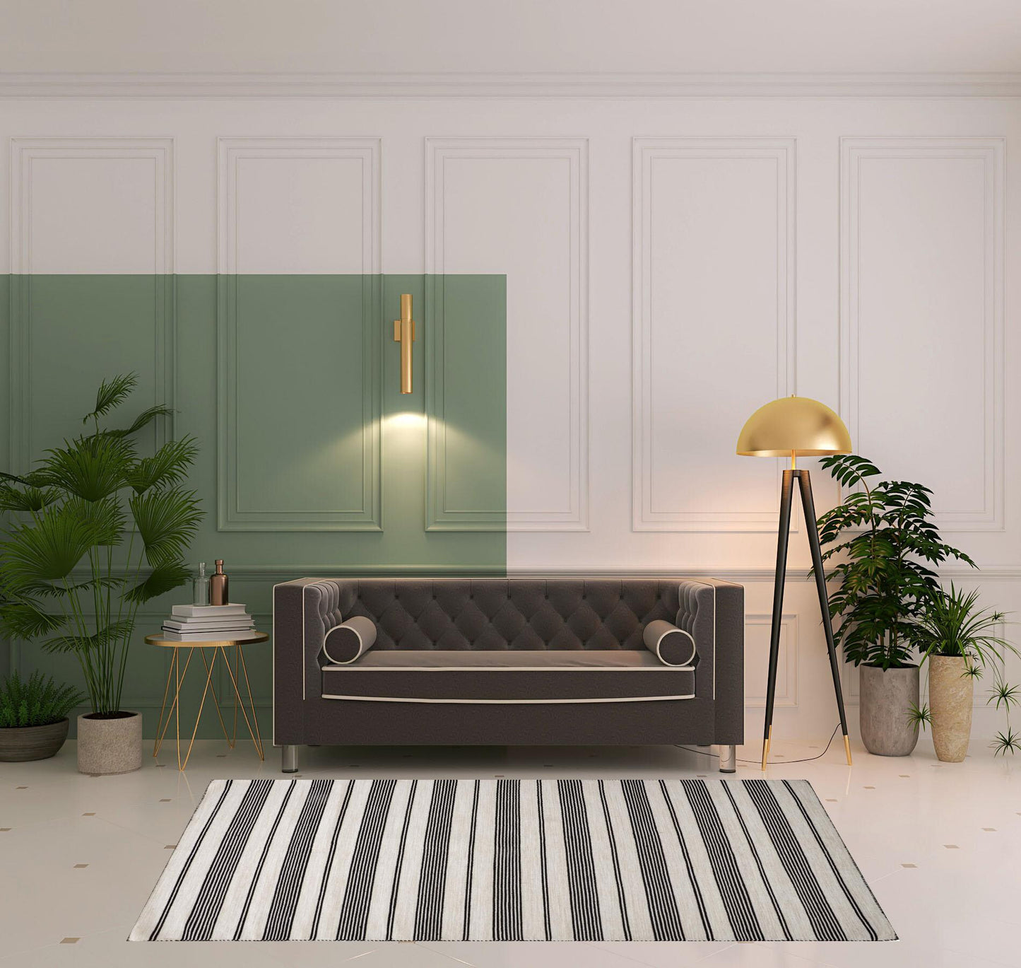 5' X 8' Black And White Striped Dhurrie Hand Woven Stain Resistant Area Rug