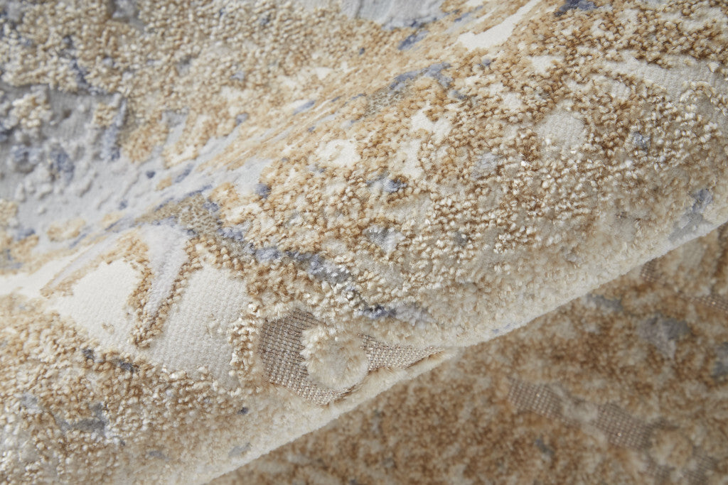 10' Tan and Brown Abstract Power Loom Distressed Non Skid Runner Rug