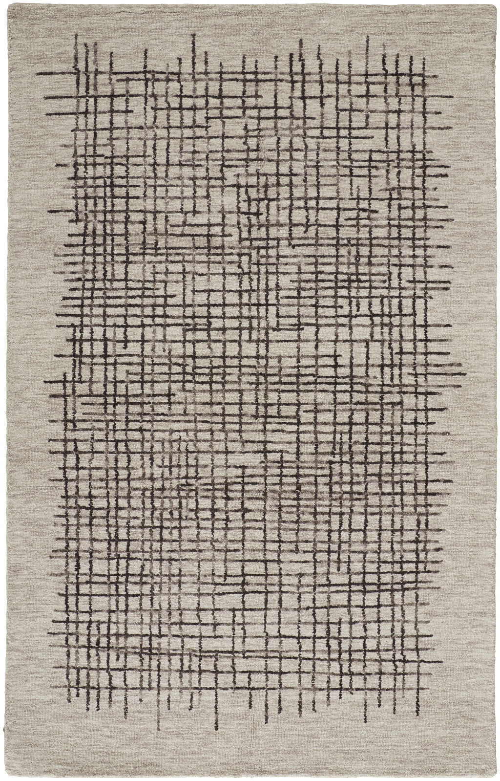 5' X 8' Tan And Brown Wool Plaid Tufted Handmade Stain Resistant Area Rug