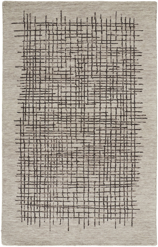 5' X 8' Tan And Brown Wool Plaid Tufted Handmade Stain Resistant Area Rug