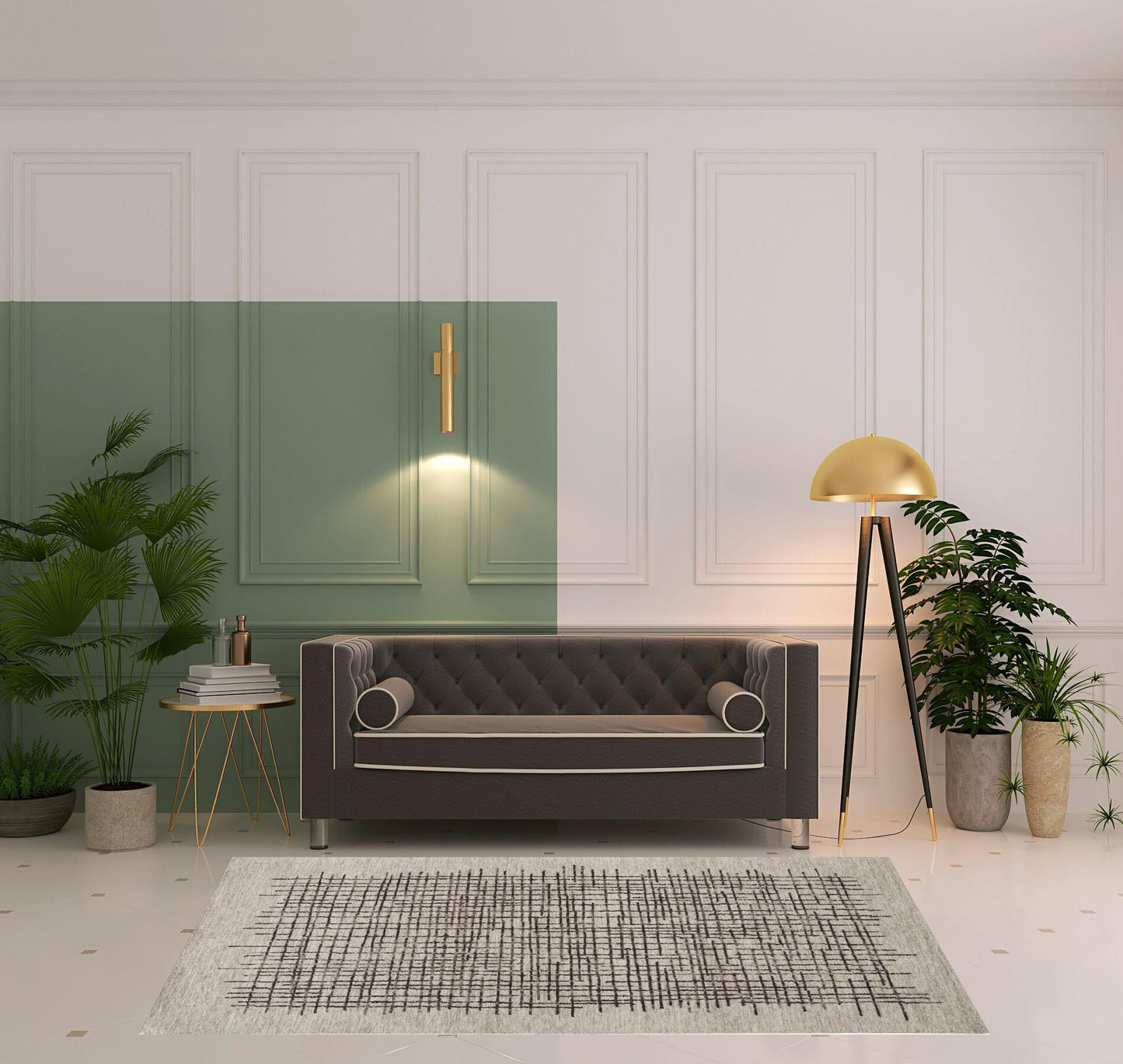 5' X 8' Tan And Brown Wool Plaid Tufted Handmade Stain Resistant Area Rug