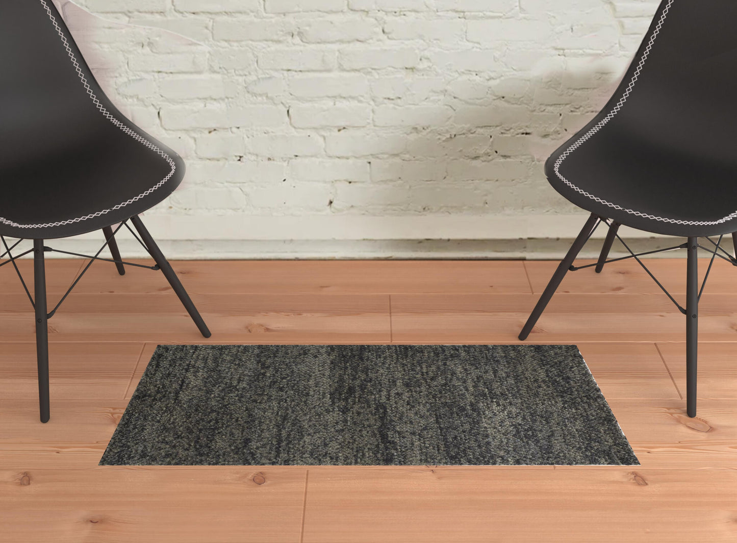 2' X 3' Gray and Black Wool Hand Woven Distressed Area Rug