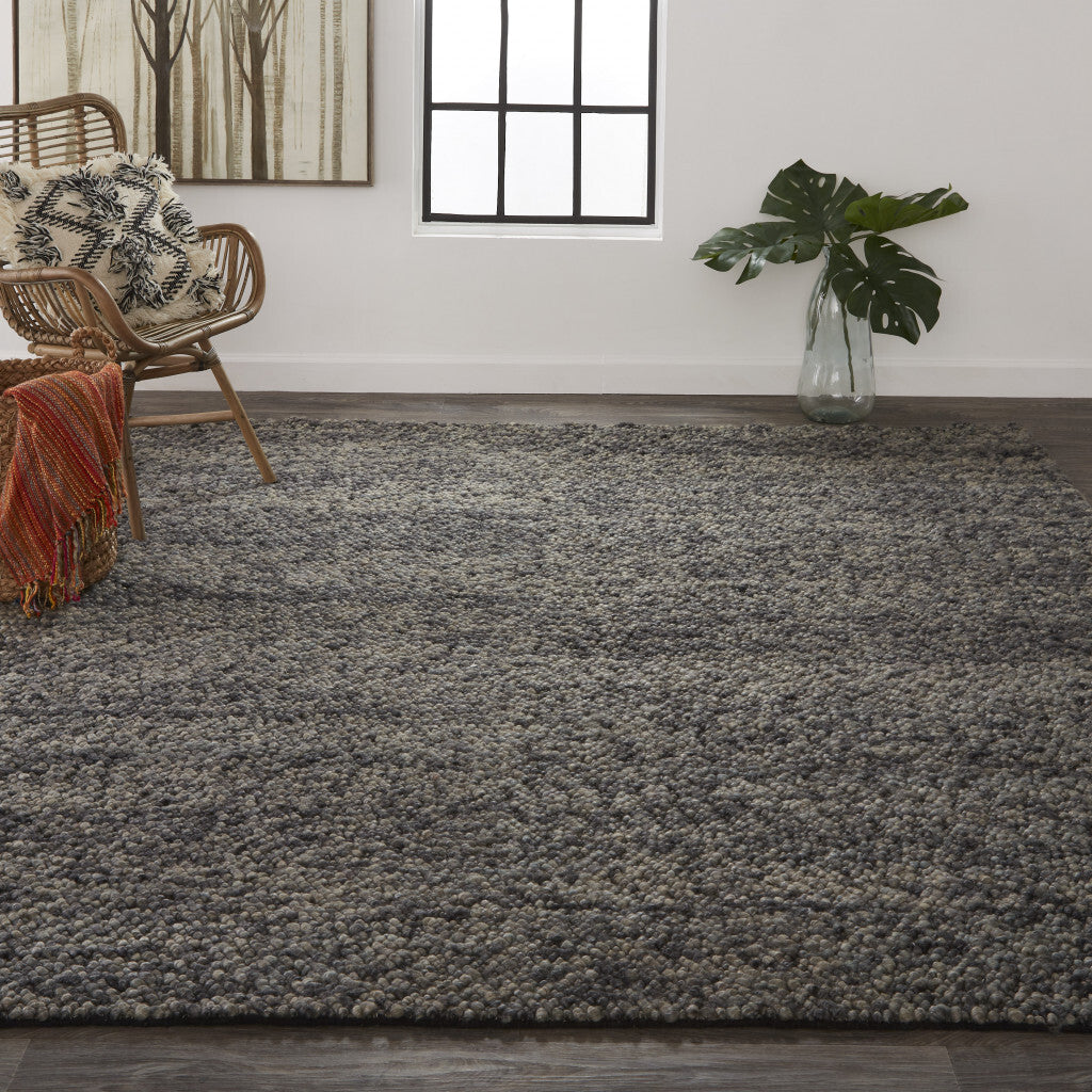 2' X 3' Gray and Black Wool Hand Woven Distressed Area Rug