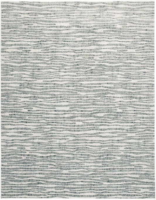 5' X 8' Gray Green And Ivory Striped Distressed Stain Resistant Area Rug
