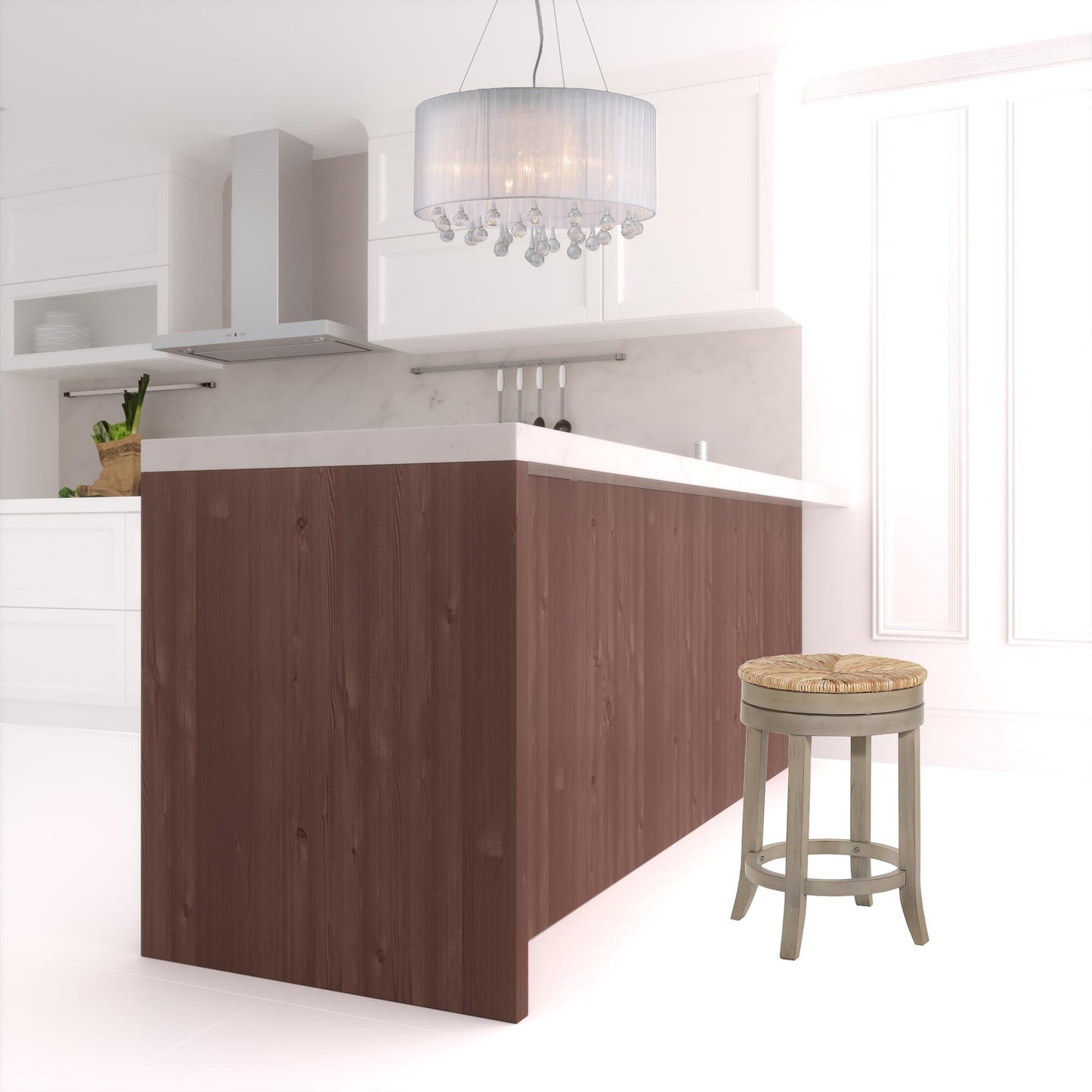 24" Natural And Gray Solid Wood Swivel Backless Counter Height Bar Chair