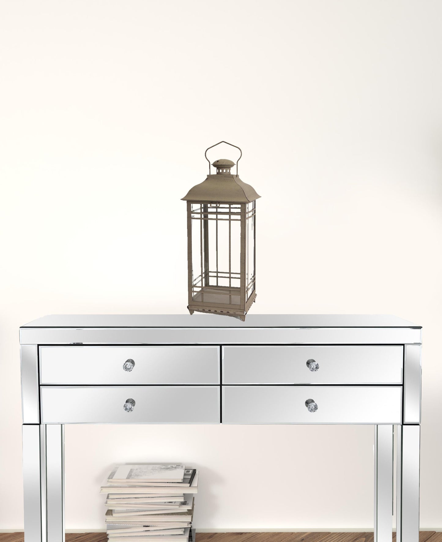 Set of Three Brown Glass and Metal Geometric Floor Lantern Candle Holders