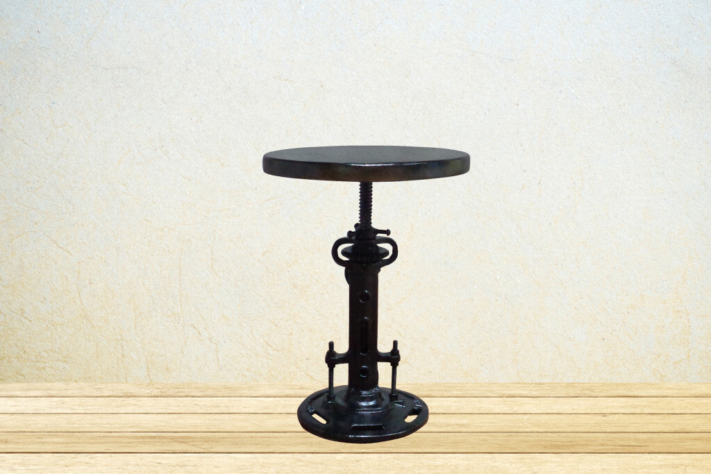 13" Black Round Industrial Adjustable Wood and Metal Stool.