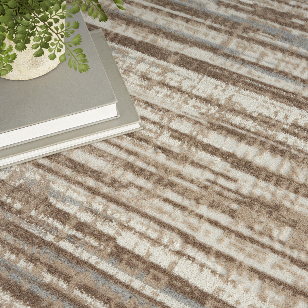 8' Brown Round Abstract Power Loom Area Rug