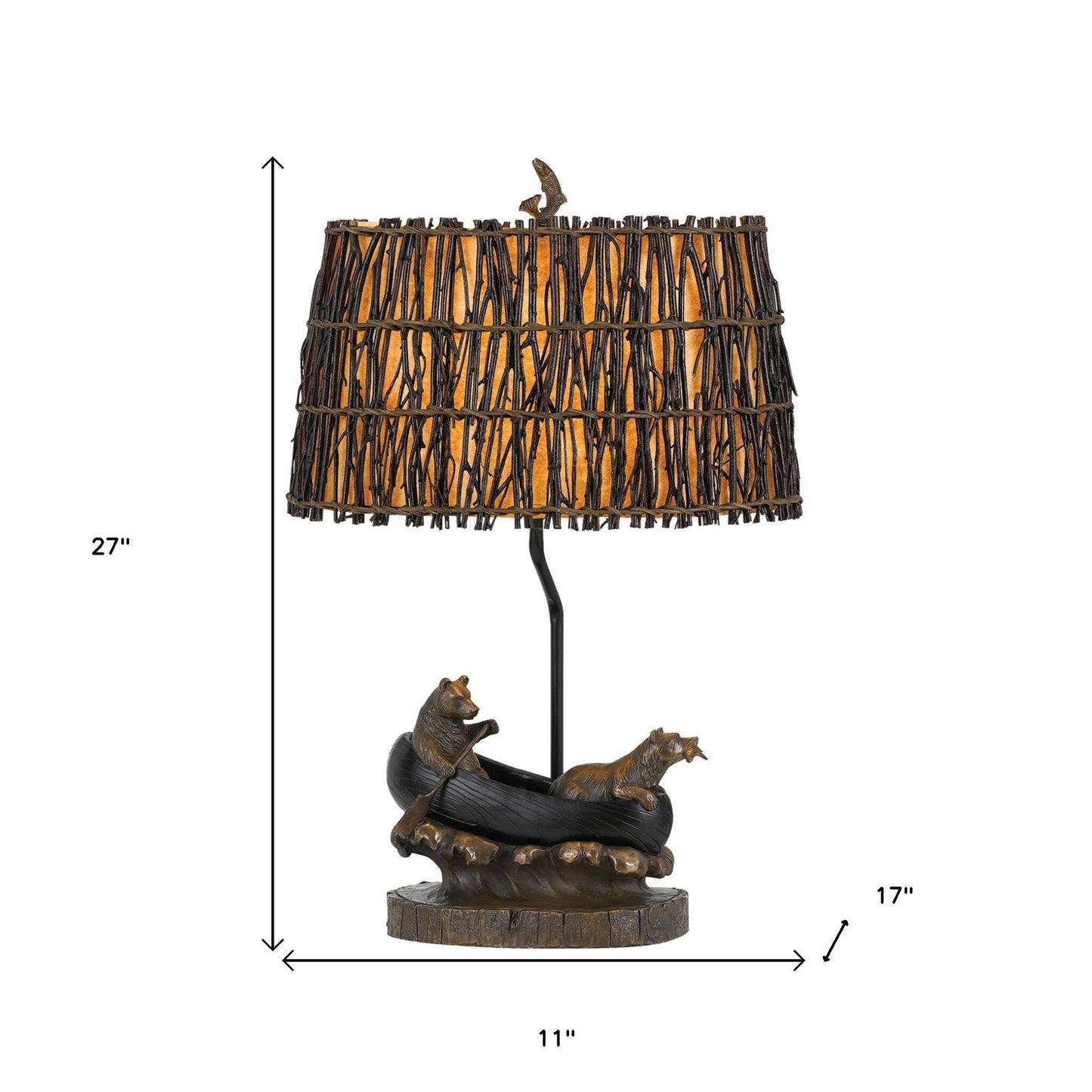 27" Bronze Bears in the Boat Table Lamp With Brown Novelty Shade
