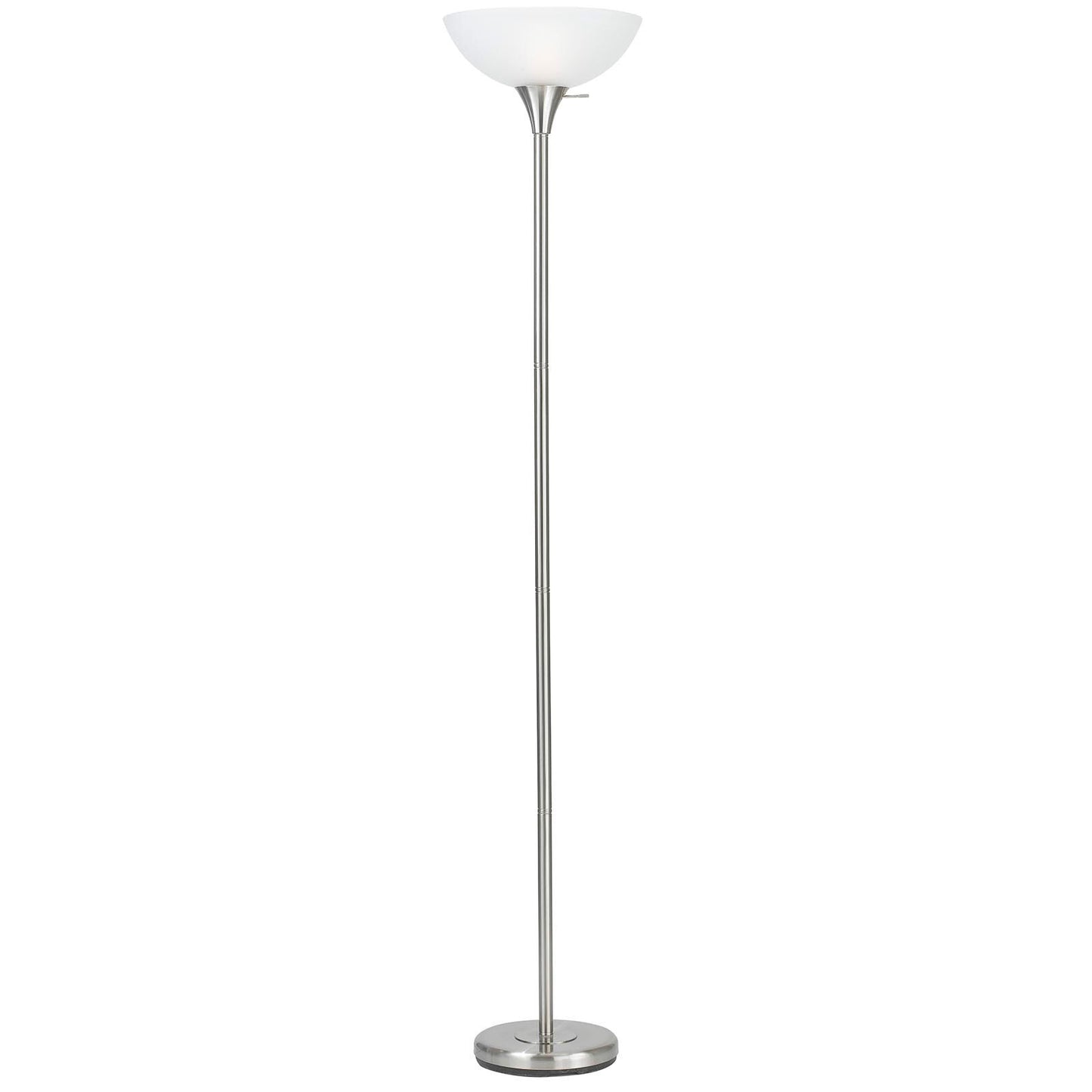 70" Nickel Torchiere Floor Lamp With White Frosted Glass Dome Shade
