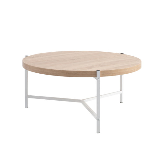 37" Natural And White Round Coffee Table