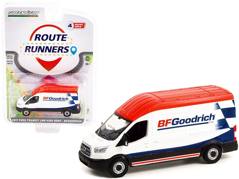 2017 Ford Transit LWB High Roof "BFGoodrich" White "Route Runners" Series 4 1/64 Diecast Model Car by Greenlight