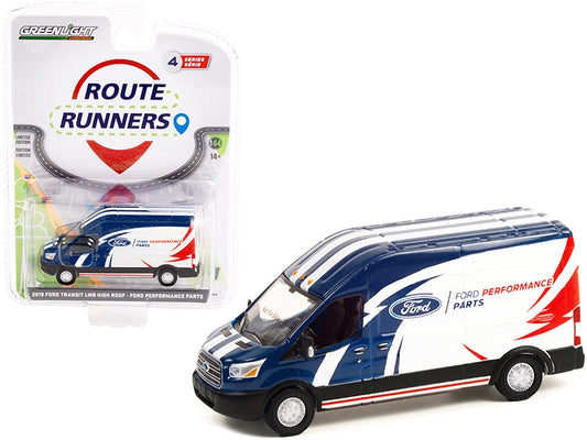 2019 Ford Transit LWB High Roof "Ford Performance Parts" White "Route Runners" Series 4 1/64 Diecast Model Car by Greenlight