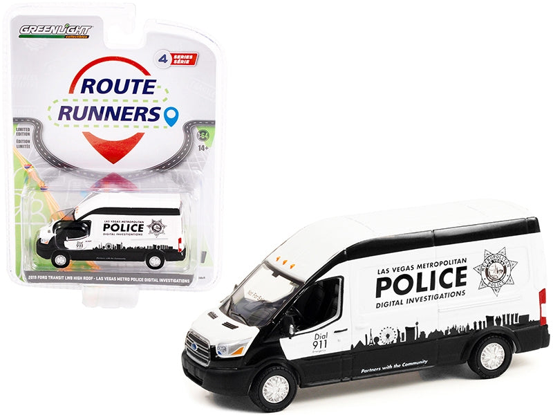 2019 Ford Transit LWB High Roof Van White and Black with Graphics "Las Vegas Metropolitan Police Digital Investigations" (Nevada) "Route Runners" Series 4 1/64 Diecast Model Car by Green