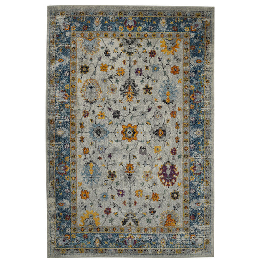 5' x 7' Blue and Orange Floral Power Loom Area Rug